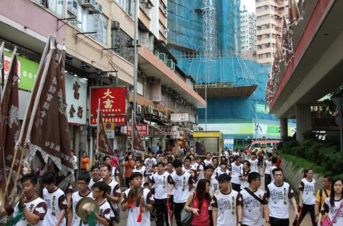 Dozens of people worked together to control the dragon’s movement on the streets of Shau Kei Wan.